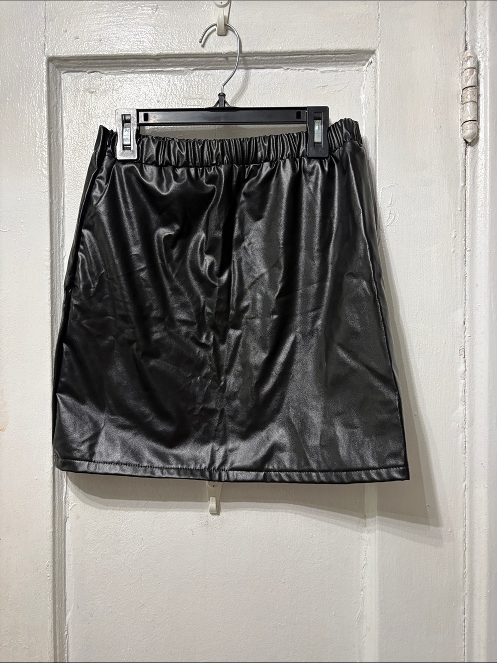 SHEIN Black Faux Leather Elastic Waist Mini Skirt